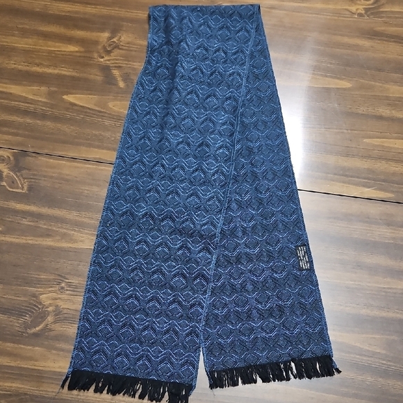 Blue Patterned Scarf with Fringe - Picture 2 of 5